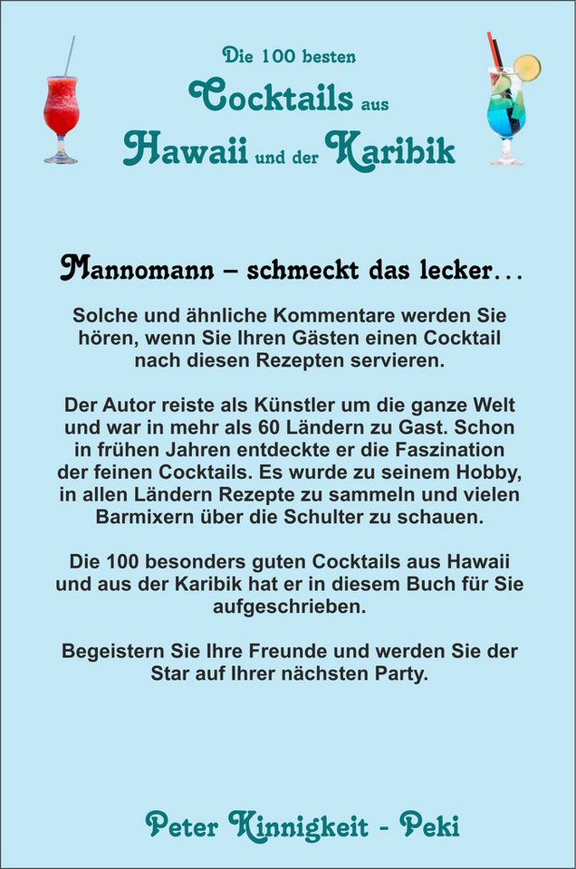 Einkaufszauber Notizbuch Rezeptbuch Die besten Cocktails aus Hawaii und der Karibik Peki