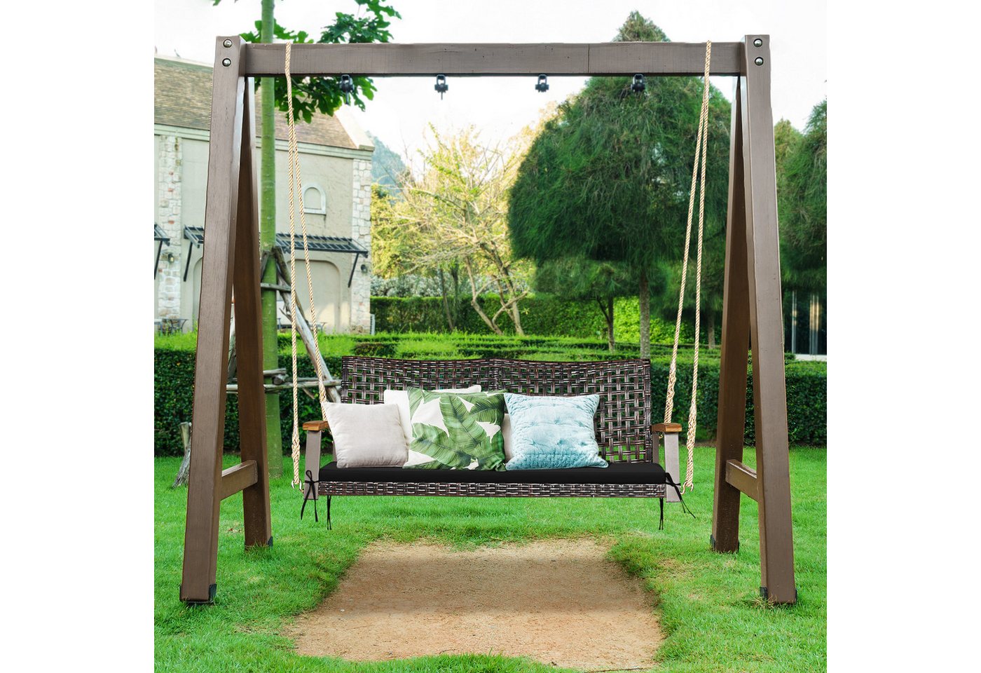 COSTWAY Hollywoodschaukel, 2-Sitzer, Schaukelbank Rattan mit Kissen, 360kg Bild 3
