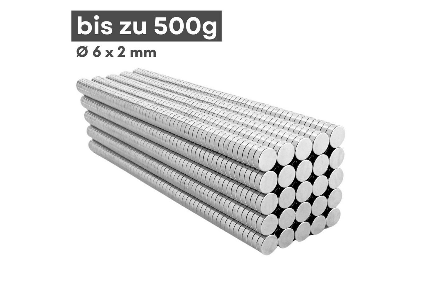MaajeeKuto Magnet Neodym Scheibenmagnet 6x2mm N38 Supermagnet Ni-Cu-Ni 500g Haftkraft (50-St) Bild 3