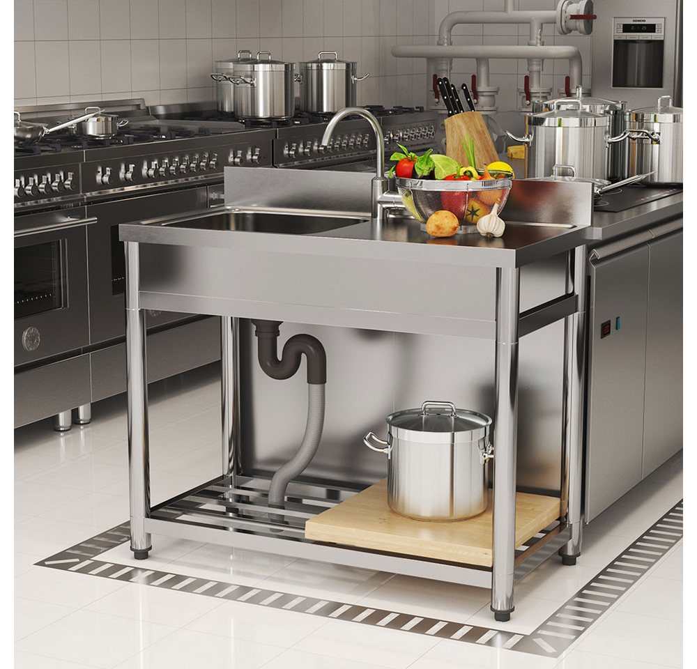 DARDVORLAG Edelstahlspüle Freistehende Spüle aus hochleistungem Edelstahl, 100/44.5 cm, (1 St), mit eingestellten FüBe der Halterung und Arbeitsplatte, 100×44.5×90 cm Bild 2
