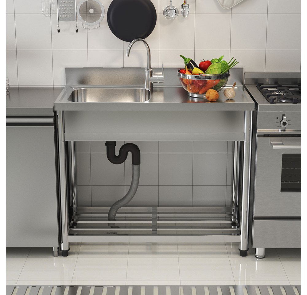 DARDVORLAG Edelstahlspüle Freistehende Spüle aus hochleistungem Edelstahl, 100/44.5 cm, (1 St), mit eingestellten FüBe der Halterung und Arbeitsplatte, 100×44.5×90 cm Bild 5