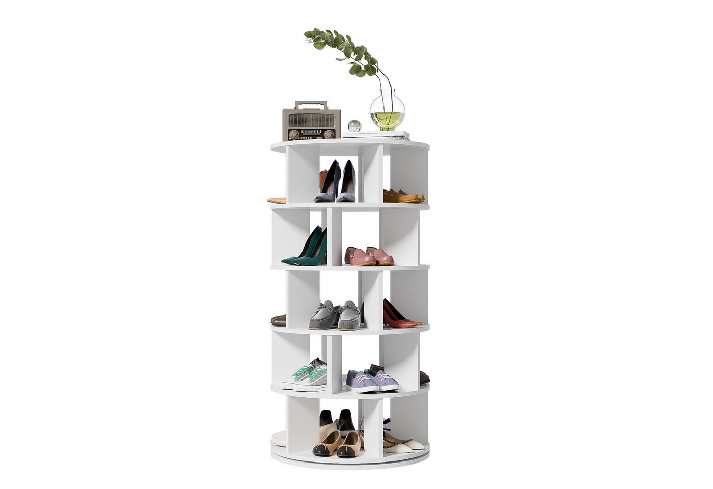 Sweiko Schuhregal mit 5 Ebenen,360-Grad-Drehung,Schuhschrank drehbar, Ecke Schuhablage,Spanplatte, weiß rund 1-tlg.