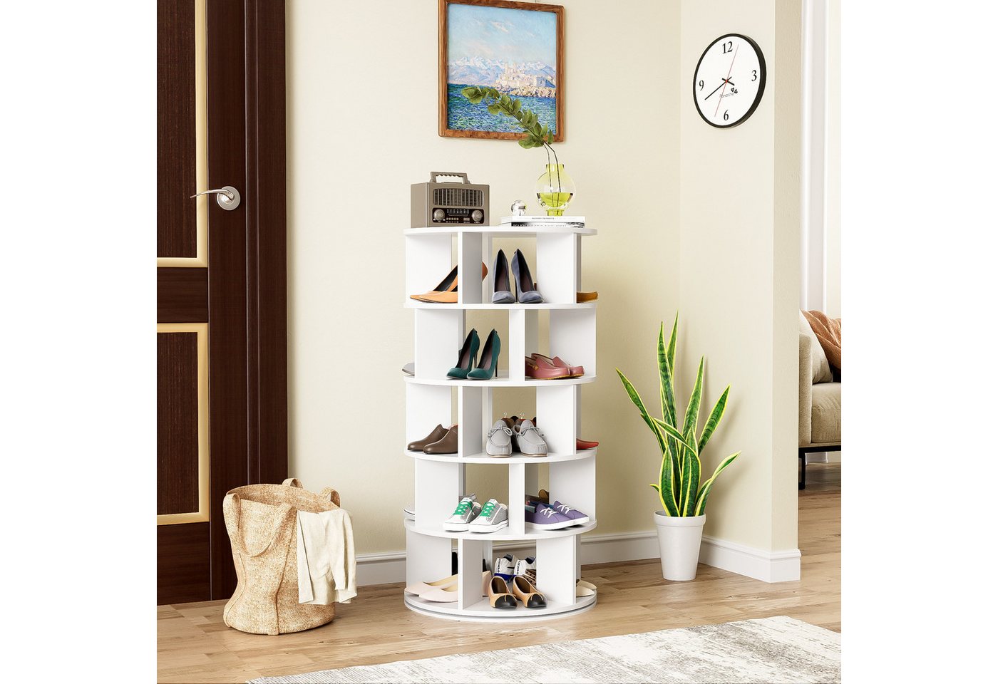 Sweiko Schuhregal mit 5 Ebenen,360-Grad-Drehung,Schuhschrank drehbar, Ecke Schuhablage,Spanplatte, weiß rund 1-tlg. Bild 2