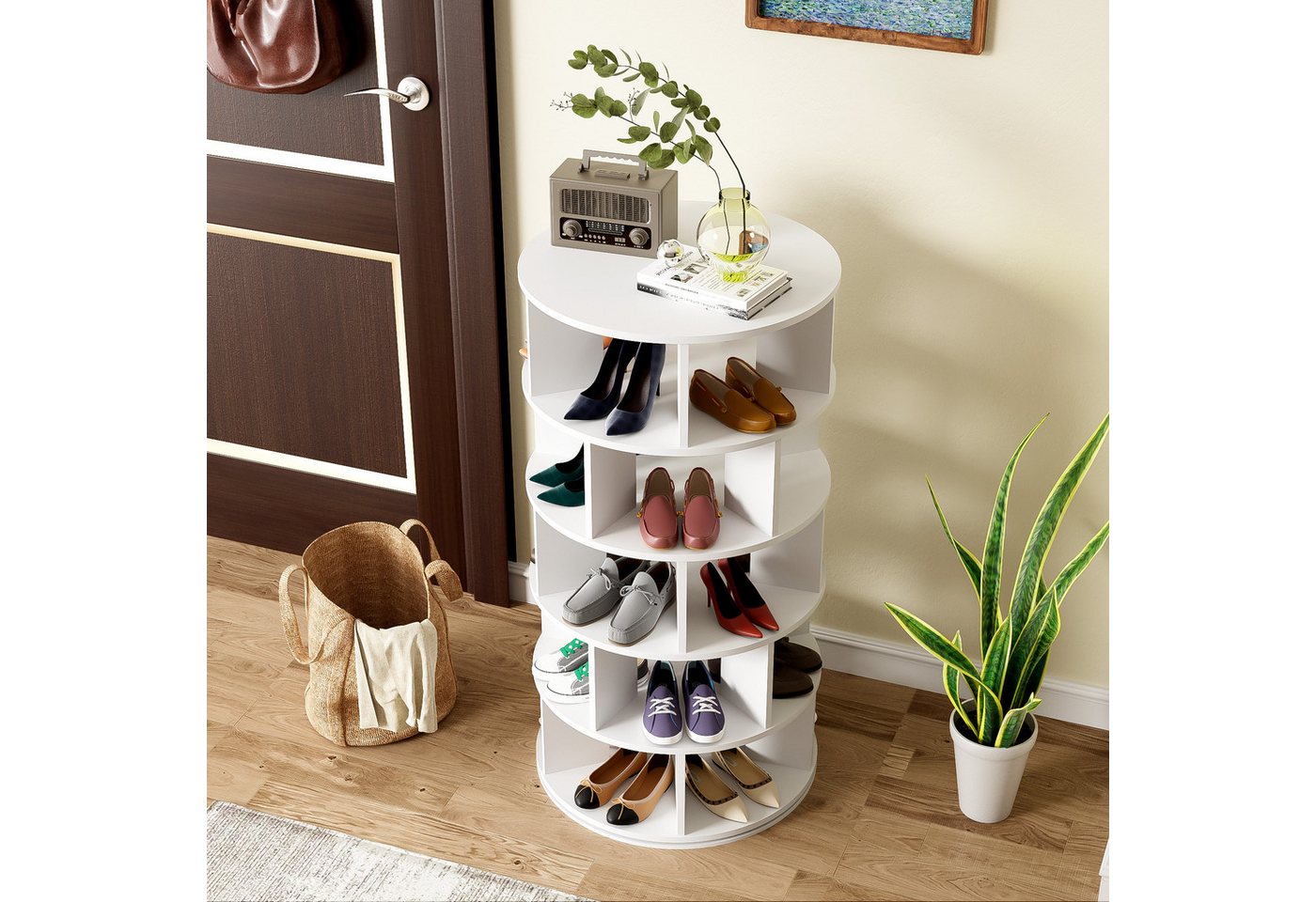 Sweiko Schuhregal mit 5 Ebenen,360-Grad-Drehung,Schuhschrank drehbar, Ecke Schuhablage,Spanplatte, weiß rund 1-tlg. Bild 3