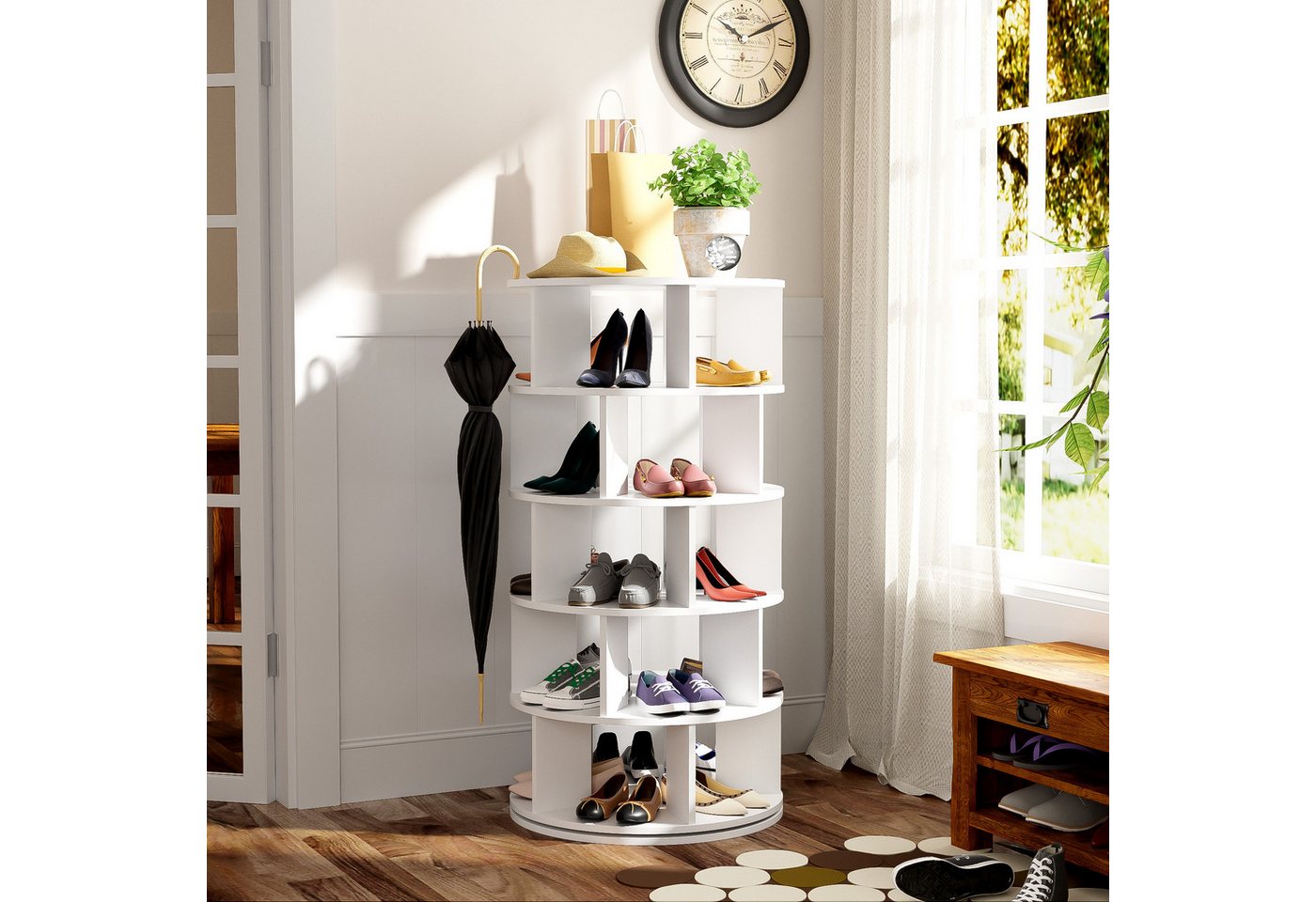 Sweiko Schuhregal mit 5 Ebenen,360-Grad-Drehung,Schuhschrank drehbar, Ecke Schuhablage,Spanplatte, weiß rund 1-tlg. Bild 4