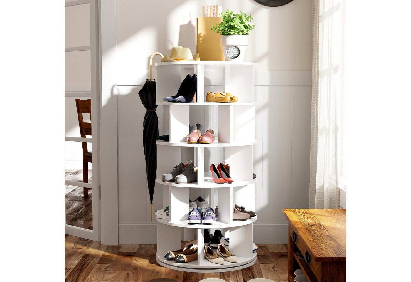 Sweiko Schuhregal mit 5 Ebenen,360-Grad-Drehung,Schuhschrank drehbar, Ecke Schuhablage,Spanplatte, weiß rund 1-tlg. Bild 5