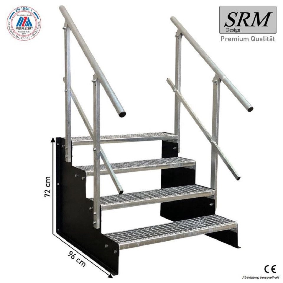 SRM Design Außentreppe 4 Stufen Standtreppe Schwarz, Breite 100cm, Höhe 72cm 2x Geländer Bild 3
