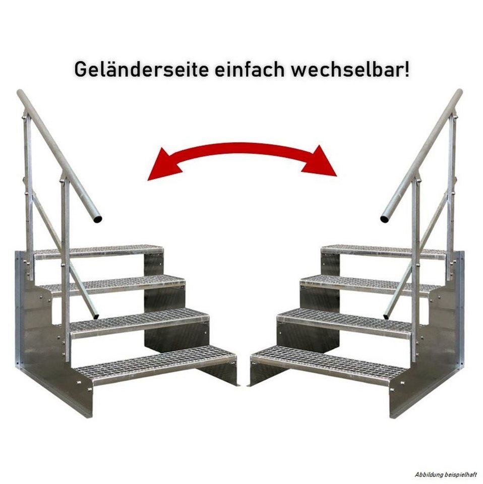 SRM Design Außentreppe 4 Stufen Standtreppe Schwarz, Breite 100cm, Höhe 72cm 2x Geländer Bild 4