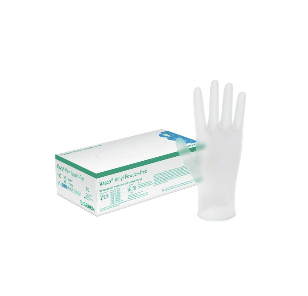 B. Braun Einweghandschuhe Vasco Vinyl Powderfree U.-Handschuhe Gr. S/L/XL 100 Stk. (Vinylhandschuhe, 100-St., geeignet für allgemeine Anwendungen in Medizin, Pflege und Hygiene) Puder- und Latexfrei