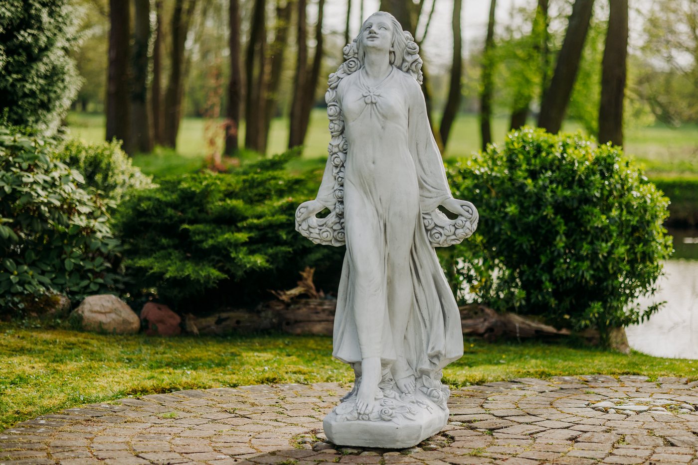 gartendekoparadies.de Gartenfigur Schutzpatronin der göttlichen Flora, Steinfigur, H. 163 cm, 255 kg, Frostsicher Bild 4