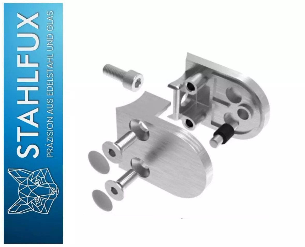 StahlFux Glaszaun Glashalter Glasklemme 8-12 mm, (Spar-Set, 1-St., für Glasscheiben), Optional mit Glasrutschschutzplatte und Sicherungsstiften ausgestattet Bild 2