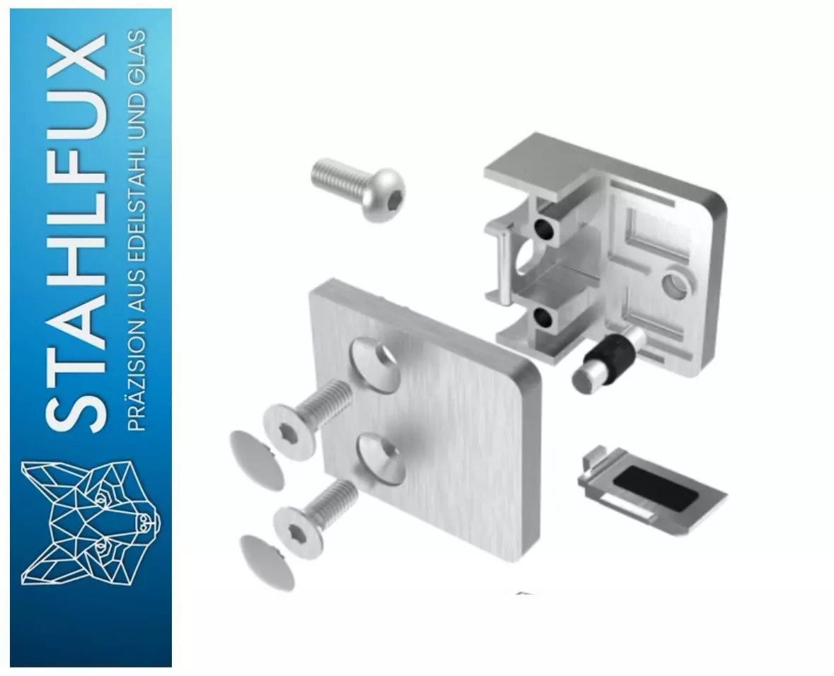 StahlFux Glaszaun Glashalter Glasklemme 8-12 mm, (Spar-Set, 1-St., für Glasscheiben), Optional mit Glasrutschschutzplatte und Sicherungsstiften ausgestattet Bild 4