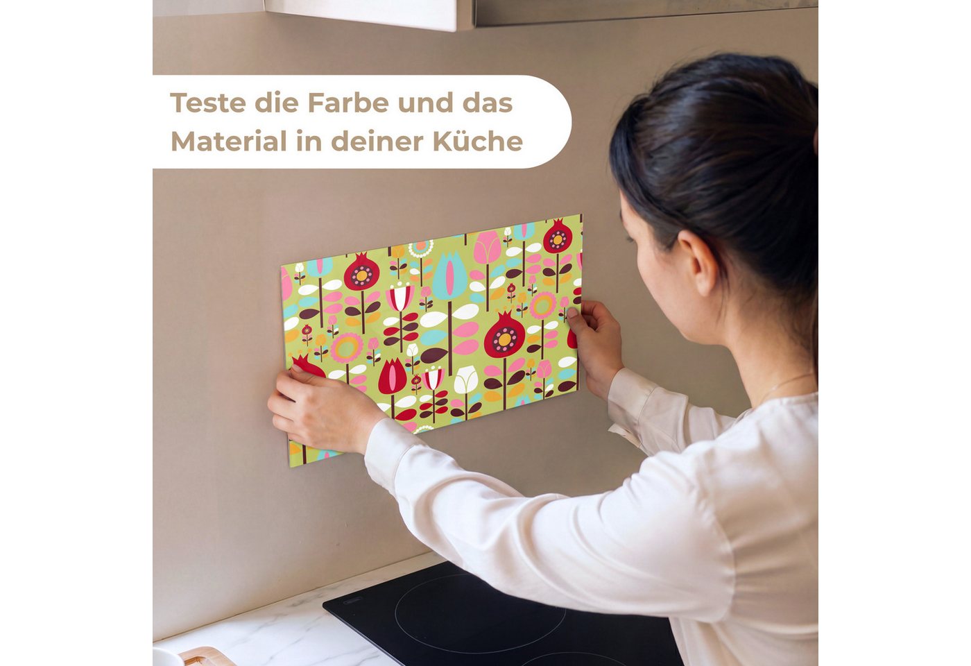 KitchenYeah Küchenrückwand Muster selbstklebend (keine Folie) Muster - Blumen - Farben, (1-tlg), Spritzschutz, Küche, Rückwand, Küchenwand, Küchenfront, 30x20 cm