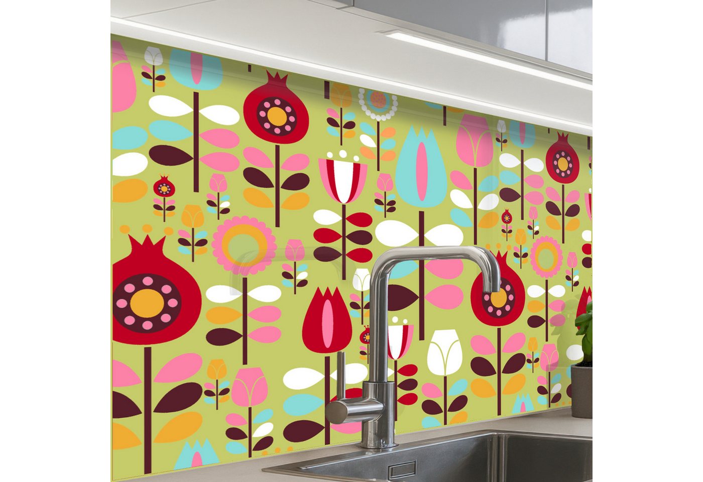 KitchenYeah Küchenrückwand Muster selbstklebend (keine Folie) Muster - Blumen - Farben, (1-tlg), Spritzschutz, Küche, Rückwand, Küchenwand, Küchenfront, 30x20 cm Bild 3