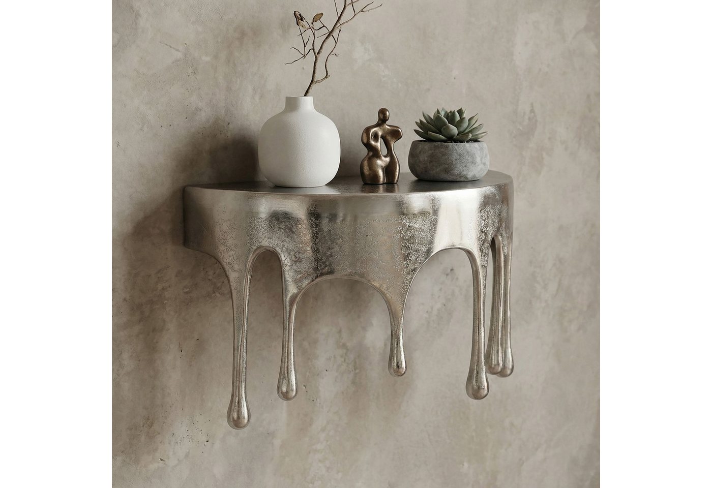 FINEBUY Wandregal FB77466 60cm Aluminium Silber Hängeregal Schweberegal Wandboard Metall, Originelles Hängeregal in edler Tropfenoptik, Komplett aus robustem Aluminium gefertigt Bild 3