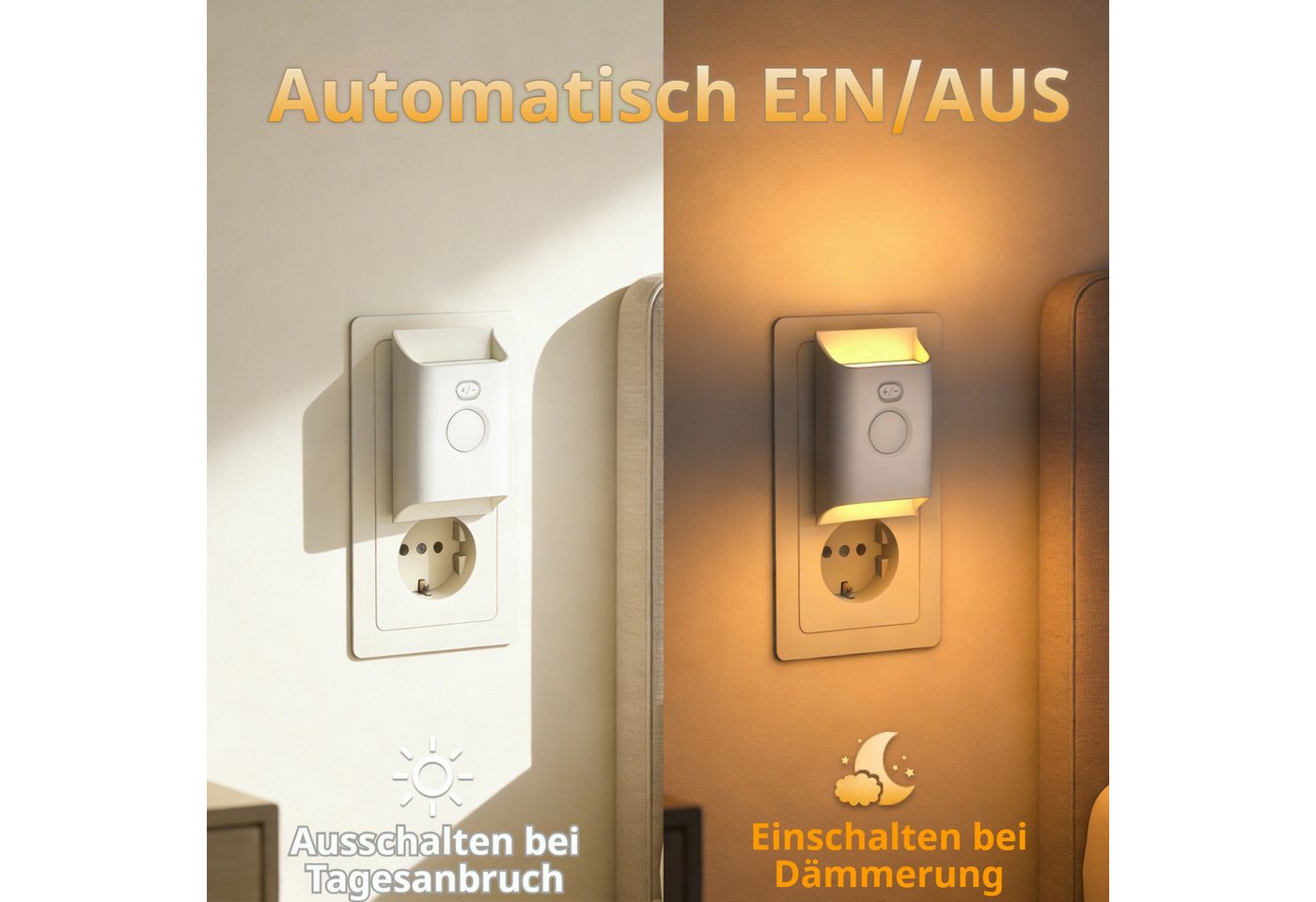 VIVIHEYDAY LED Wandleuchte LED Nachtlicht Steckdosenleuchte, Bewegungsmelder & Dämmerungssensor, Dimmbar - LED fest integriert, 3000K - Warmweiß