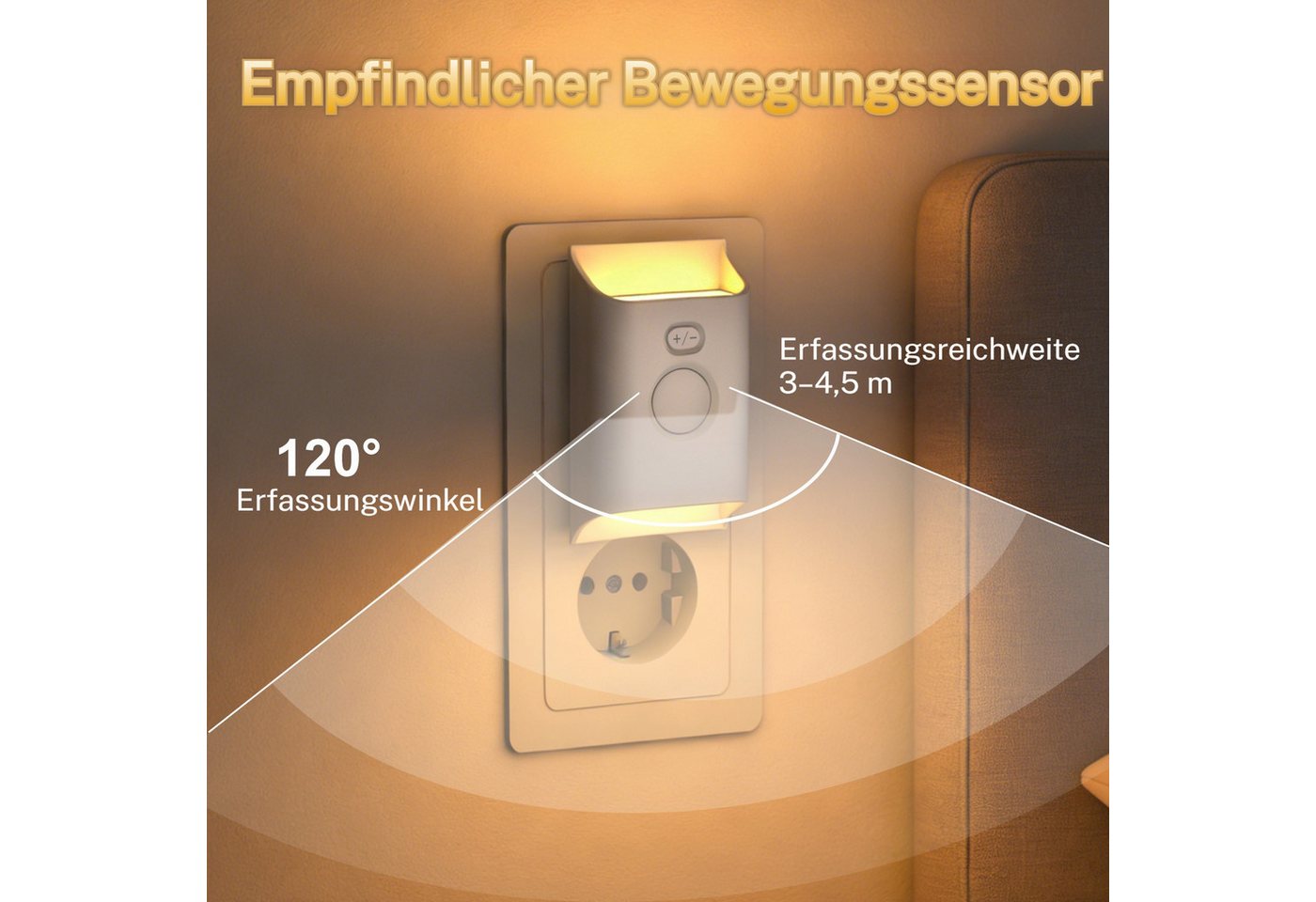 VIVIHEYDAY LED Wandleuchte LED Nachtlicht Steckdosenleuchte, Bewegungsmelder & Dämmerungssensor, Dimmbar - LED fest integriert, 3000K - Warmweiß Bild 4
