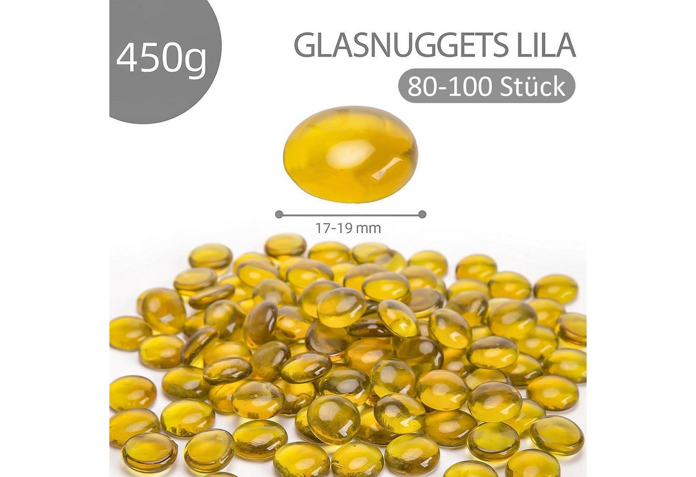 LuxusKollektion Dekokies Glasnuggets Gelb 450g 1,7-1,9cm Deko Steine Mosaik Basteln
