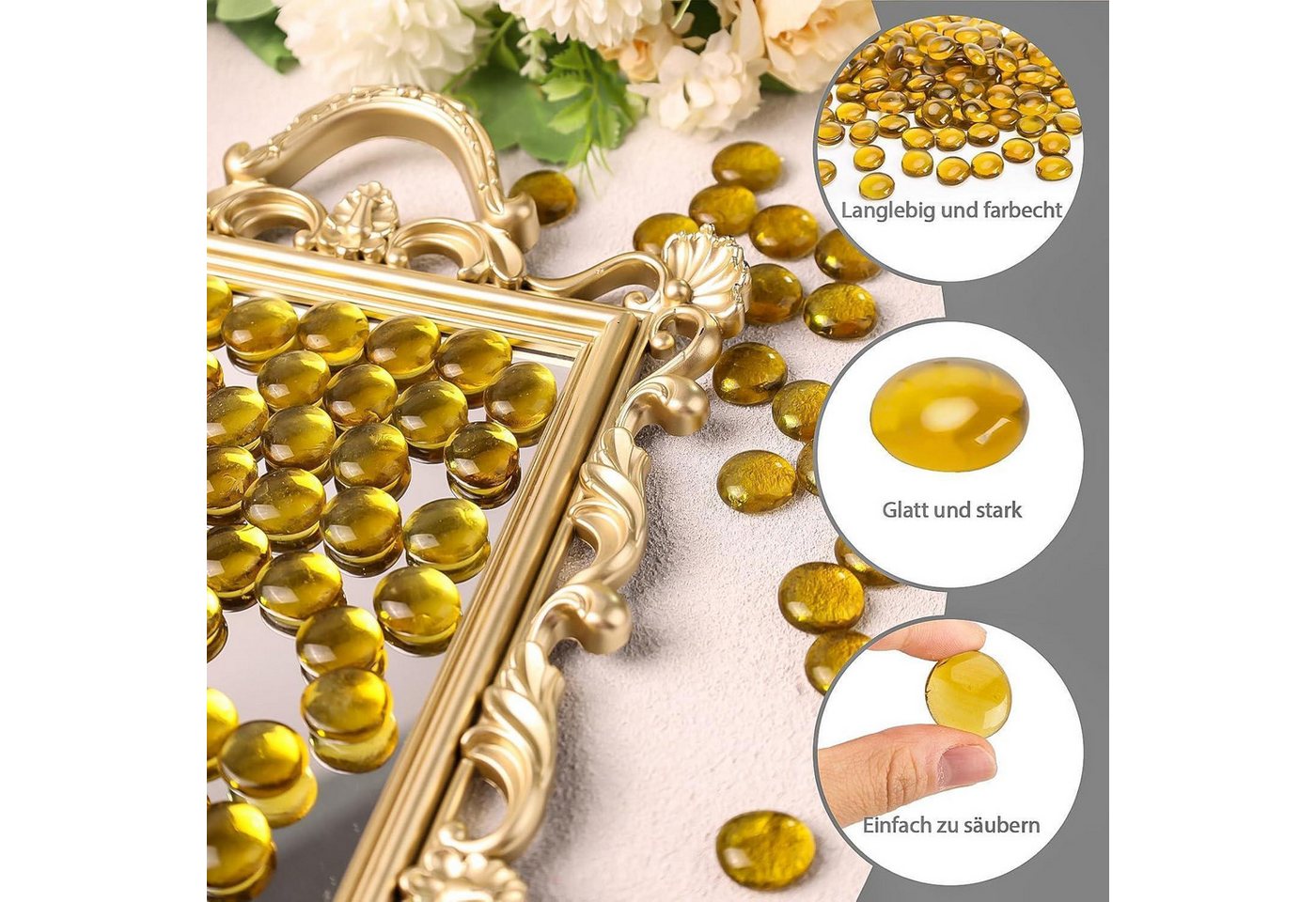 LuxusKollektion Dekokies Glasnuggets Gelb 450g 1,7-1,9cm Deko Steine Mosaik Basteln Bild 2