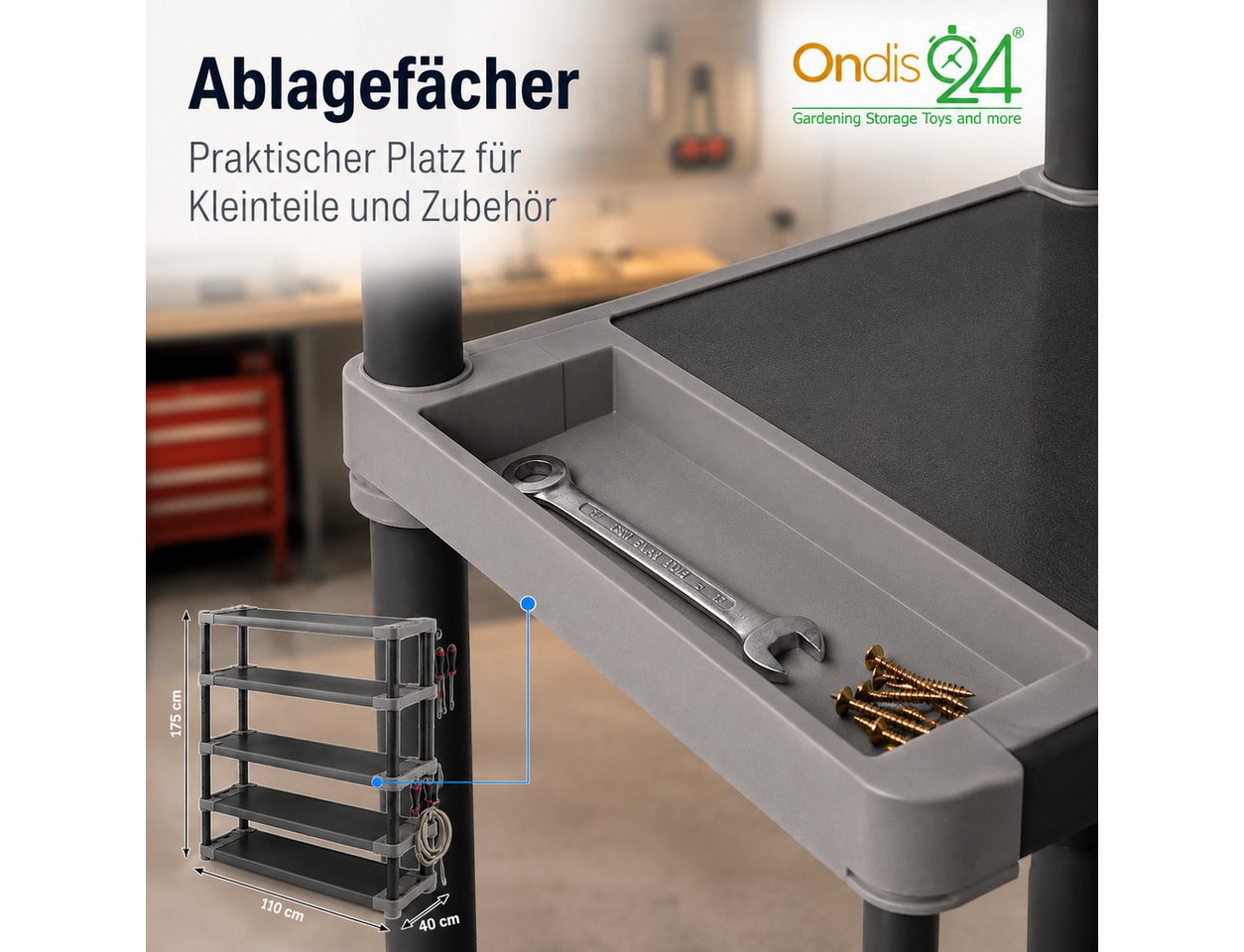 ONDIS24 Schwerlastregal Lagerregal Steckregal Kunststoffregal Qualipro 175 cm hoch, je 5 Böden bis gesamt 600/750 kg belastbar, mit Halterungen