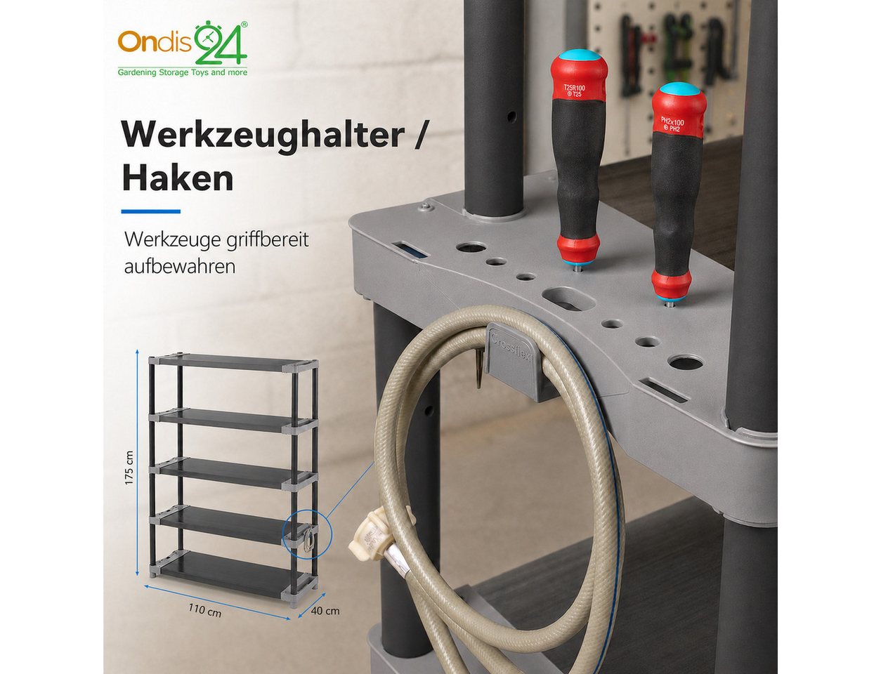 ONDIS24 Schwerlastregal Lagerregal Steckregal Kunststoffregal Qualipro 175 cm hoch, je 5 Böden bis gesamt 600/750 kg belastbar, mit Halterungen Bild 3