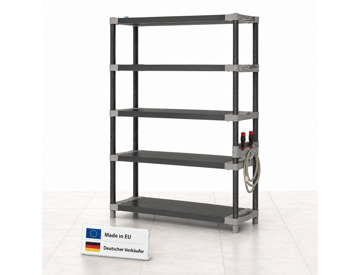ONDIS24 Schwerlastregal Lagerregal Steckregal Kunststoffregal Qualipro 175 cm hoch, je 5 Böden bis gesamt 600/750 kg belastbar, mit Halterungen Bild 4