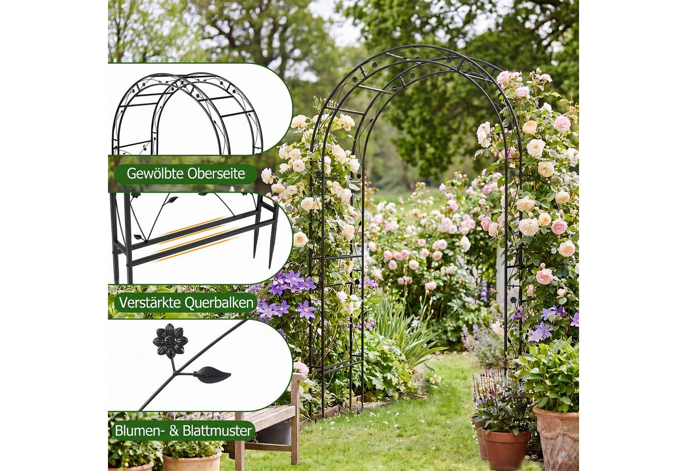 COSTWAY Rosenbogen, Gartenbogen aus Metall stabil, rankbogen cortenstahl Bild 4