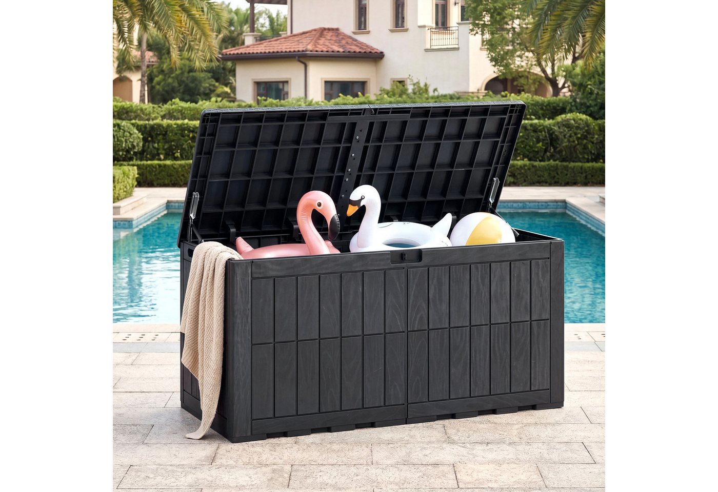 COSTWAY Auflagenbox, Gartenbox Outdoor wasserdicht mit abschließbarem Deckel
