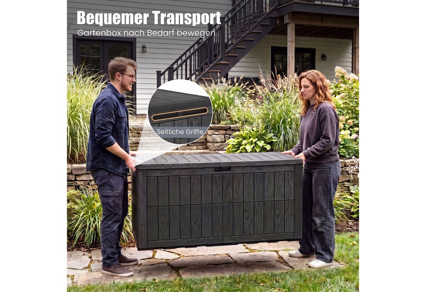 COSTWAY Auflagenbox, Gartenbox Outdoor wasserdicht mit abschließbarem Deckel Bild 2