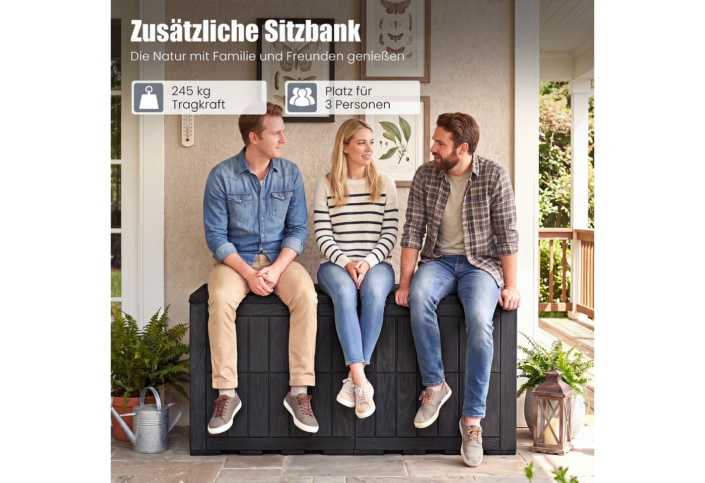 COSTWAY Auflagenbox, Gartenbox Outdoor wasserdicht mit abschließbarem Deckel Bild 3