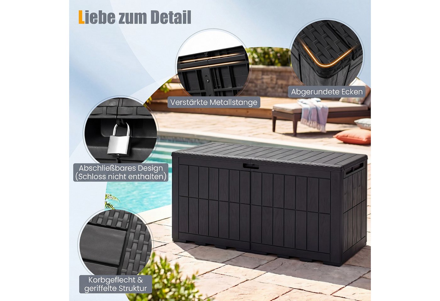 COSTWAY Auflagenbox, Gartenbox Outdoor wasserdicht mit abschließbarem Deckel Bild 4