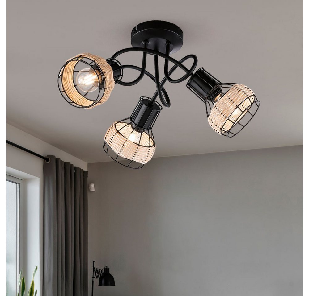 FISCHER & HONSEL Deckenleuchte, Leuchtmittel nicht inklusive, Deckenstrahler Deckenleuchte Spotlampe schwenkbar Rattan Gitter Bild 3