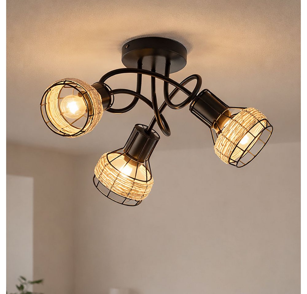 FISCHER & HONSEL Deckenleuchte, Leuchtmittel nicht inklusive, Deckenstrahler Deckenleuchte Spotlampe schwenkbar Rattan Gitter Bild 5