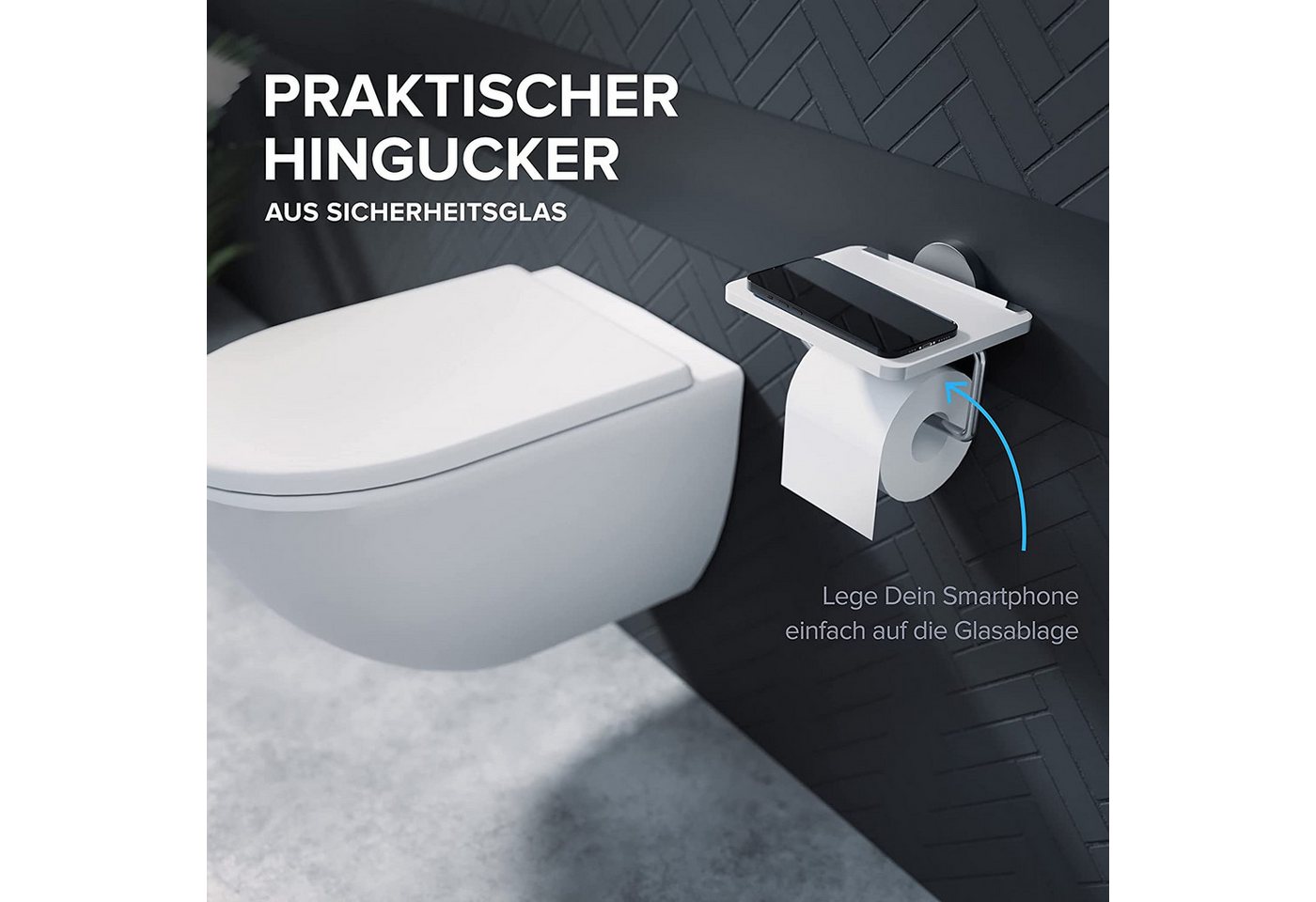 ovimar Toilettenpapierhalter Helnaes (1-St), aus Glas in Silber zur Zum Bohren Bild 5