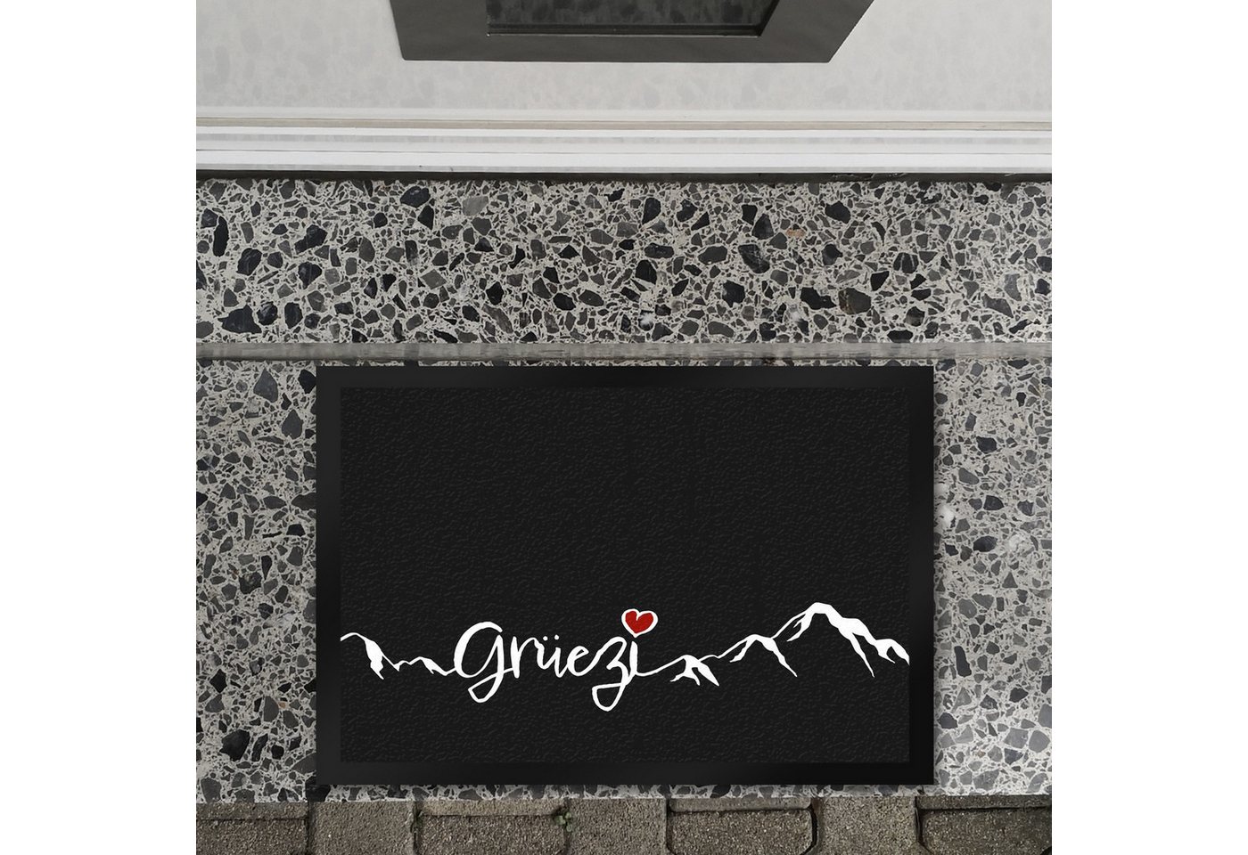 speecheese Fußmatte Fußmatte XL in 40x60 cm mit Grüezi-Schriftzug Herz und Bergen