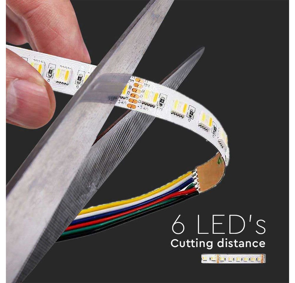 V-TAC LED Stripe 5-10 Meter RGB-CCT LED Streifen 6 Polig 24 Volt 60 LEDs pro Meter, MAX 70w, 7000 Lumen, RGB-CCT 1000K-6500K, 5m x 12mm, IP20