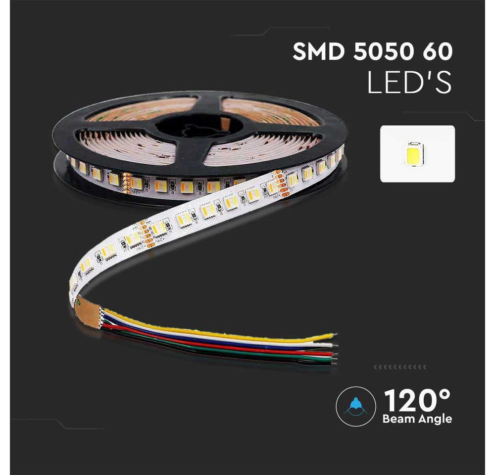 V-TAC LED Stripe 5-10 Meter RGB-CCT LED Streifen 6 Polig 24 Volt 60 LEDs pro Meter, MAX 70w, 7000 Lumen, RGB-CCT 1000K-6500K, 5m x 12mm, IP20 Bild 2