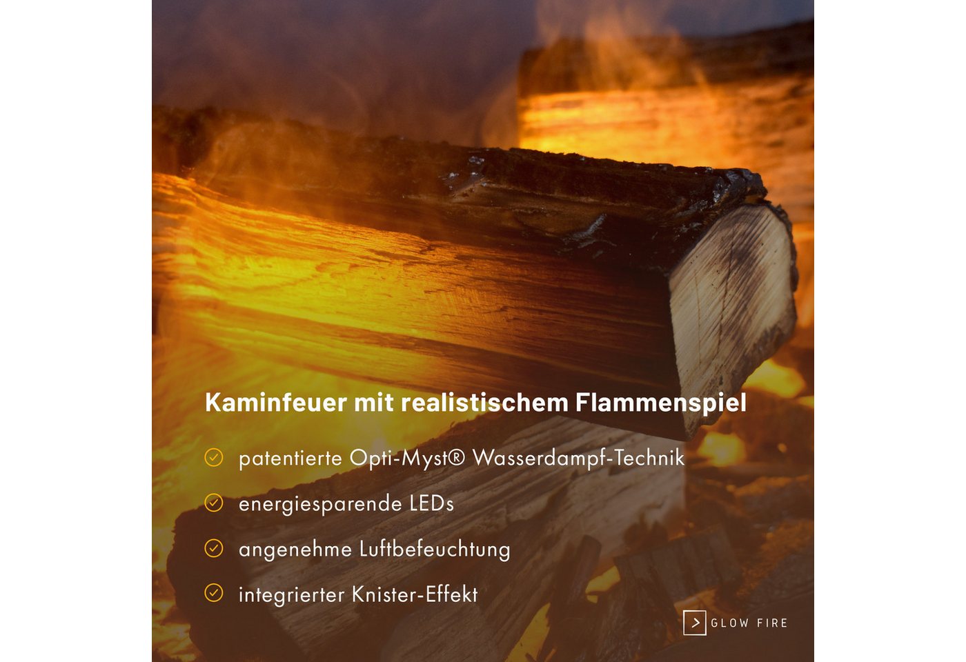 GLOW FIRE Elektrokamin OGF 1 Wasserdampf Kamin, Standkamin, Elektrischer Kamin, Wasserdampfkamin mit 3D Feuer und Knisterfunktion Bild 4