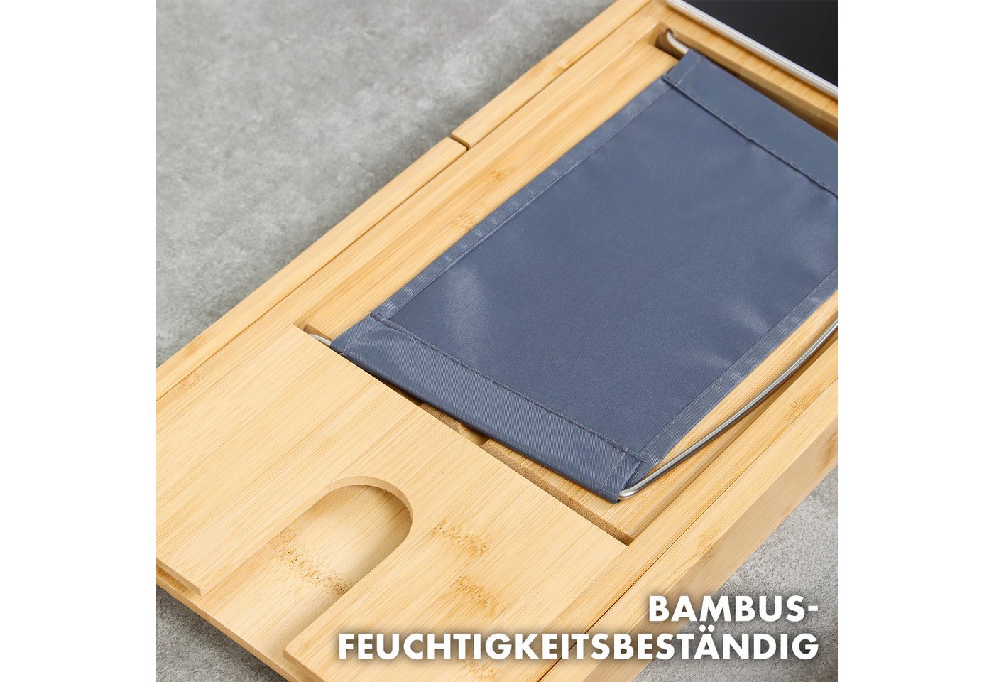 Floordirekt Badewannenablage aus Bambus Oklahoma, Ausziehbares Badewannentablett, Stilvoller Komfort für entspannende Badezeiten
