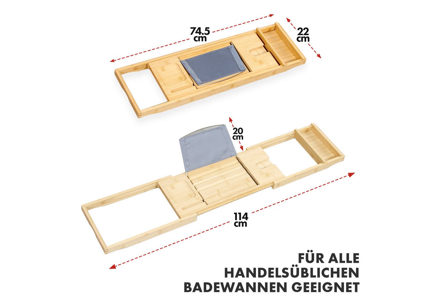 Floordirekt Badewannenablage aus Bambus Oklahoma, Ausziehbares Badewannentablett, Stilvoller Komfort für entspannende Badezeiten Bild 5
