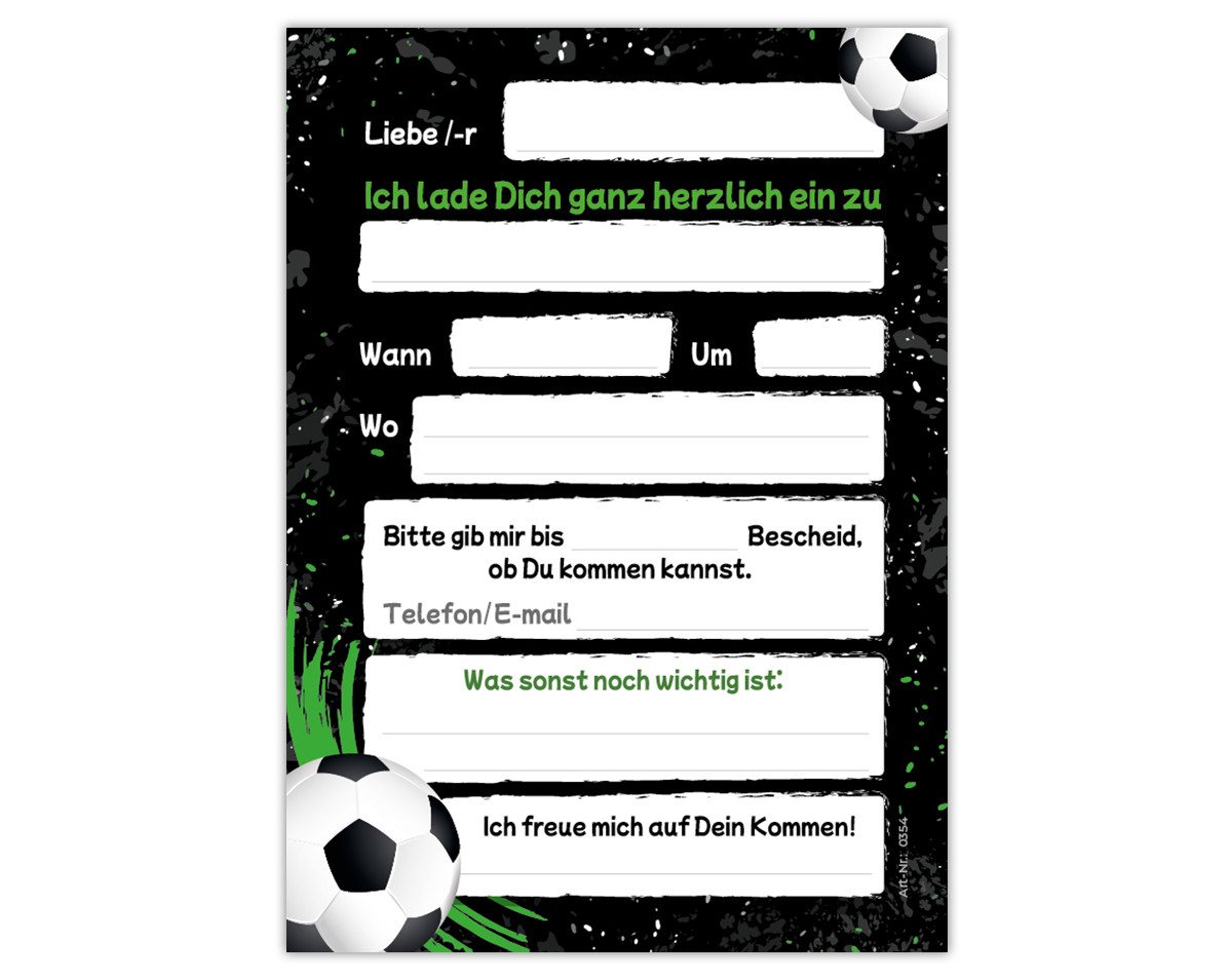 JUNAPACK Einladungskarten Fußball zum Kindergeburtstag Einladungen + Umschläge Karte Fussball, Karten mit Umschlägen zum Geburtstag soccer Kicken Bild 3