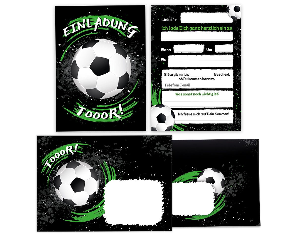 JUNAPACK Einladungskarten Fußball zum Kindergeburtstag Einladungen + Umschläge Karte Fussball, Karten mit Umschlägen zum Geburtstag soccer Kicken Bild 5