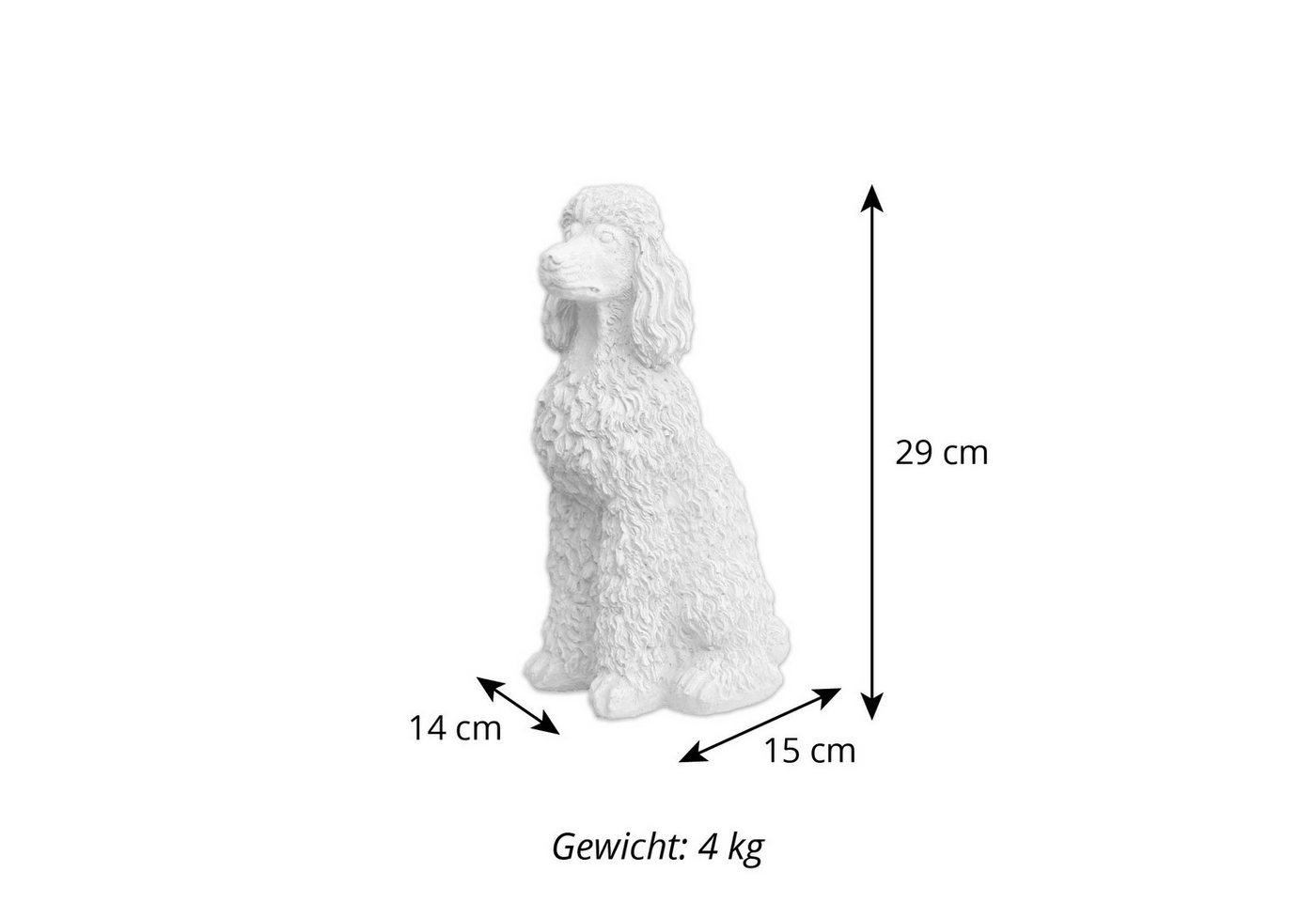 gartendekoparadies.de Gartenfigur Stolzer Pudel mit üppigen Locken, H. 28 cm, 4 kg, Frostsicher