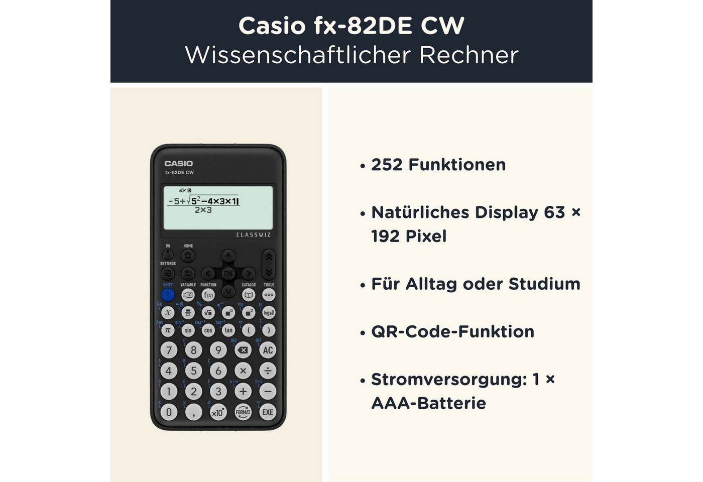 CASIO Taschenrechner fx-82DE CW ClassWiz inkl. WYNGS Schutztasche Schwarz Bild 3