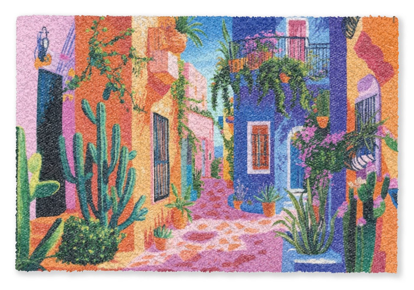 MuchoWow Fußmatte Gelb - Blau - Orange - Haus, Rechteckig, innen Schmutzfangmatte, Tür, Schmutzfänger Flur, Teppich 60x40 cm Bild 2