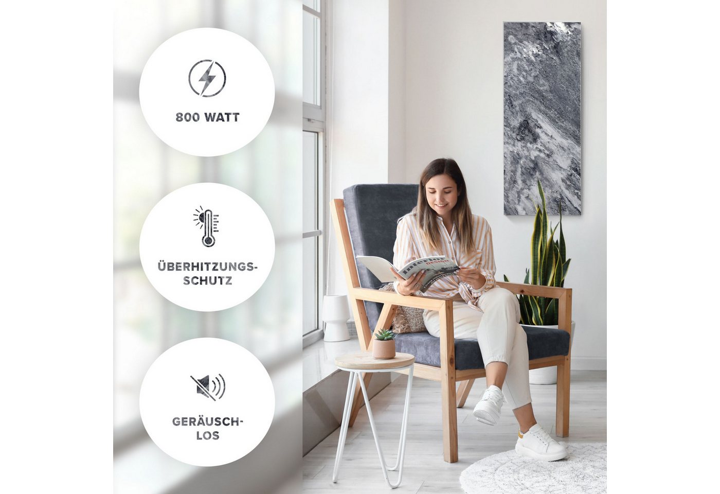 Marwona GmbH Infrarotheizung Naturstein-Infrarotheizung für Wandmontage mit Funk-Thermostat 800 W, 2 cm flach, IP34, Wärmespeicher, für Räume 10–25 m² – Shadow Grey Bild 2