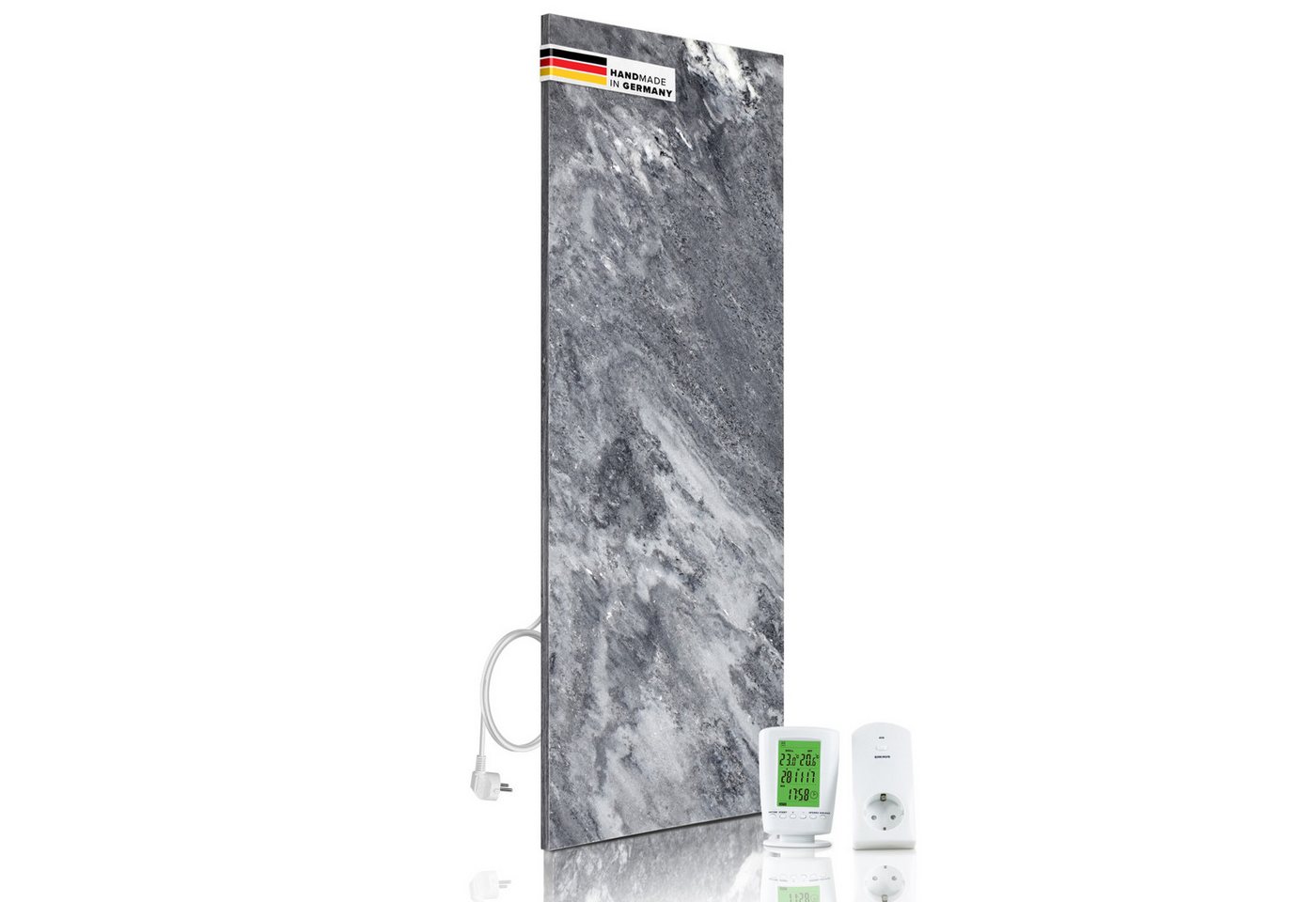 Marwona GmbH Infrarotheizung Naturstein-Infrarotheizung für Wandmontage mit Funk-Thermostat 800 W, 2 cm flach, IP34, Wärmespeicher, für Räume 10–25 m² – Shadow Grey Bild 4