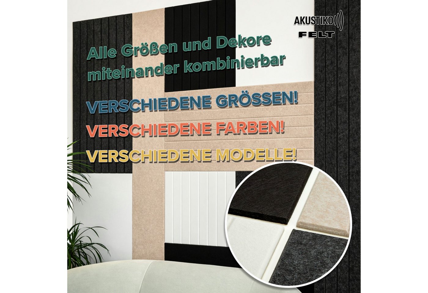 AKUSTIKO Schallschutzpaneel, (Selbstklebend 120x60cm - 3 Stück Schwarz Akustik Wandpaneele Schallschutz & Raumakustik Panels Filz 9mm Hexim Decken- & Wandverkleidung Audio Raum 2.16m) Bild 2