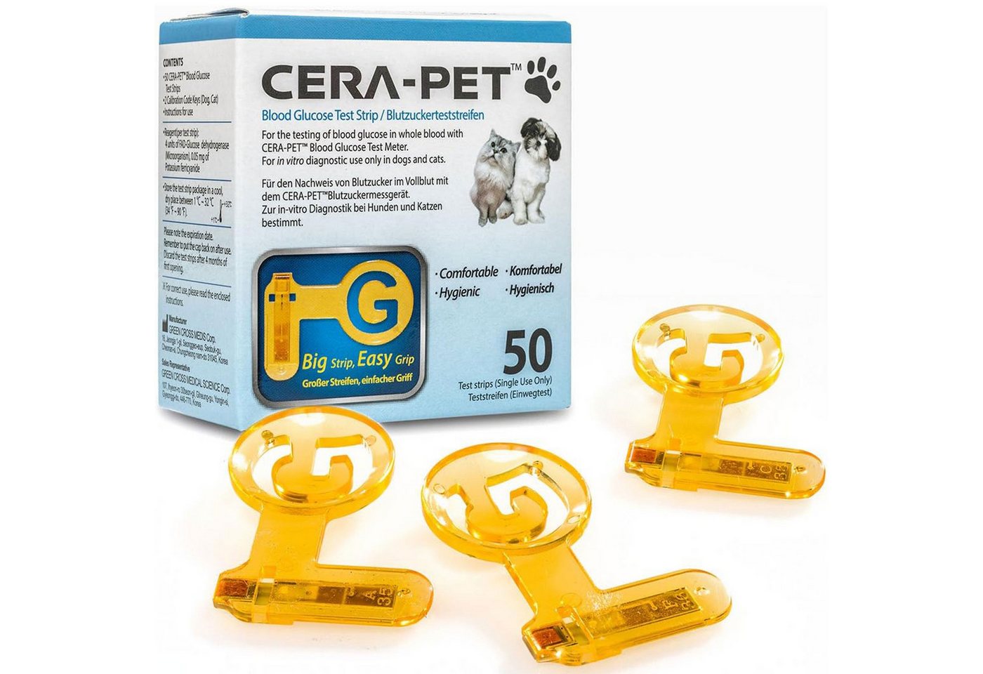 Cera-Pet Blutzucker-Teststreifen für Haustiere (Hunde und Katzen) - Heimtest zur Diabetes-Messung, 50-tlg.