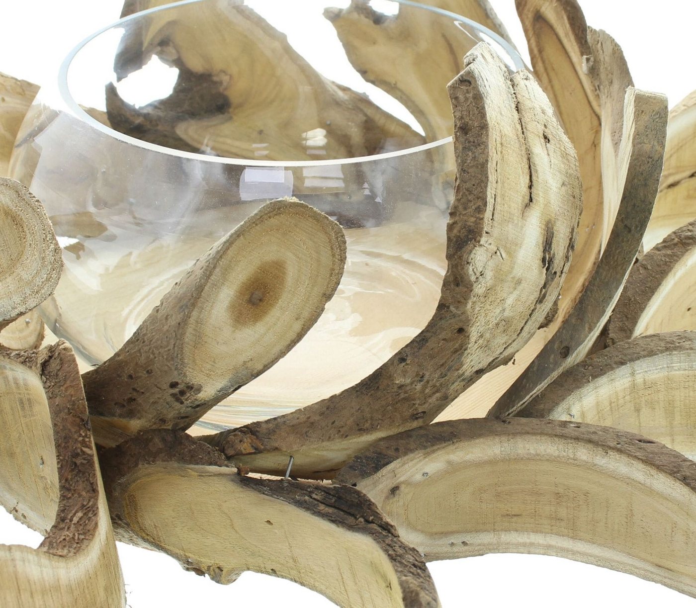 Dekoleidenschaft Dekokranz "Holzscheiben" mit Windlicht, Ø 45 cm, Tischkranz, Vase, Kerzenständer, Holzkranz mit Kerzenglas Bild 3